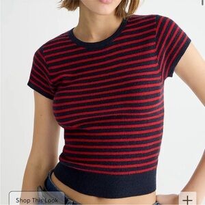 J. Crew Ribbed Featherweight Cashmere T Shirt in Stripe Small